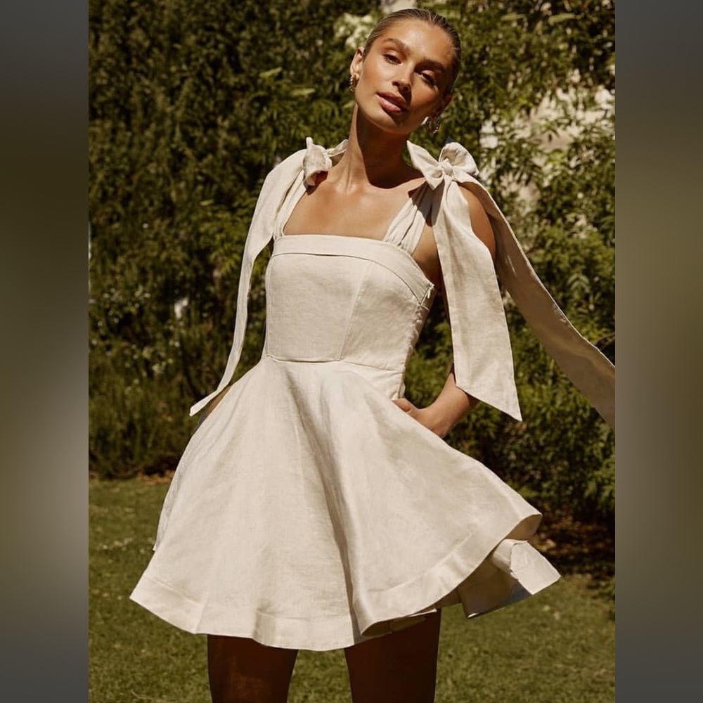 DISSH Aisle Pearl Linen Bow Mini Dress size 2 US